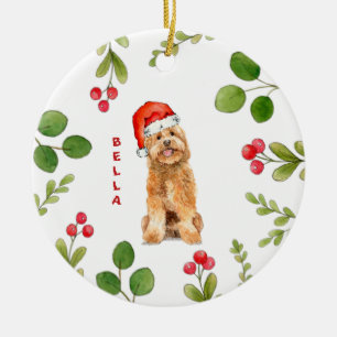 Golden doodle dog met Santa Hat Keramisch Ornament