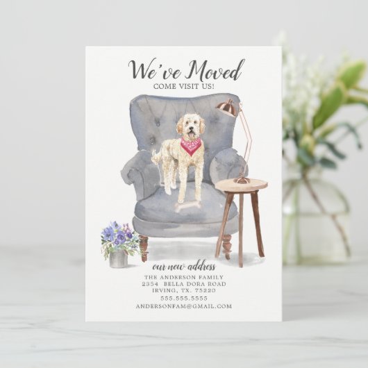 Golden Doodle Dog | Verplaatsingsaankondiging Aankondiging (Staand voorkant)