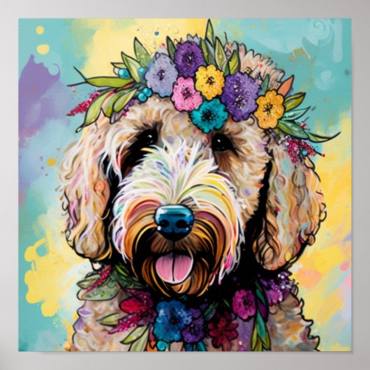Golden Doodle Dreams: Florals en Fun Poster (Voorkant)