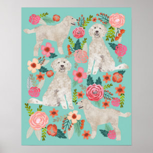 Golden Doodle Floral Dog Art Poster