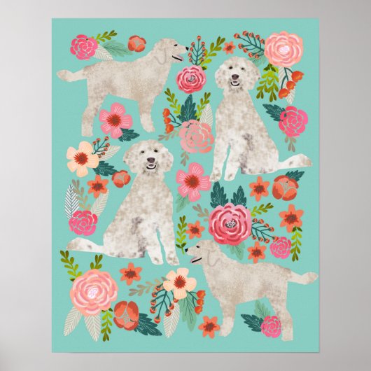 Golden Doodle Floral Dog Art Poster (Voorkant)