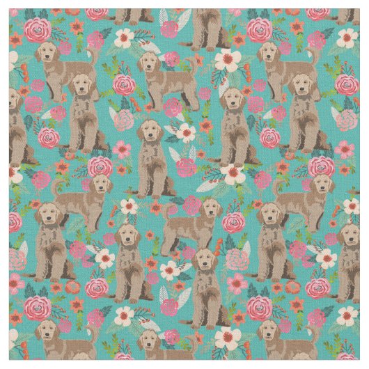 Golden Doodle  florals turquoise Stof (Close Up)