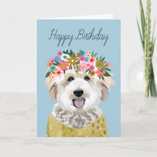 Golden Doodle Flower Crown Illustration Kaart