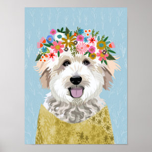 Golden Doodle Flower Wreath Dog Portret Poster