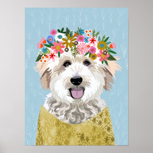 Golden Doodle Flower Wreath Dog Portret Poster (Voorkant)