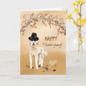 Golden Doodle Funny Pilgrim Pet Thanksgiving Kaart (Gele Bloem)