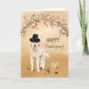 Golden Doodle Funny Pilgrim Pet Thanksgiving Kaart