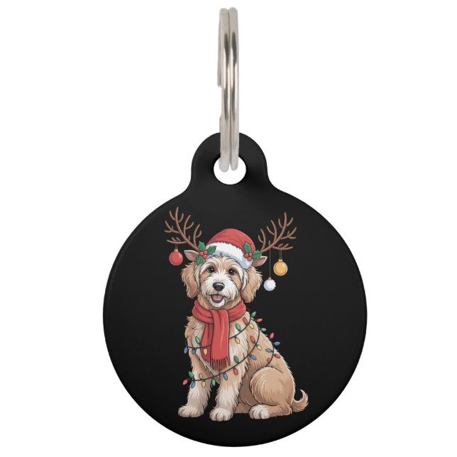 Golden Doodle Gorgeous Reindeer Christmas Tree  Huisdierpenning (Voorkant)