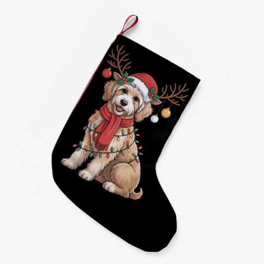Golden Doodle Gorgeous Reindeer Christmas Tree  Kleine Kerstsok (Voorkant (Hangend))