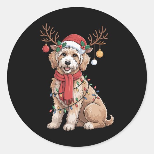 Golden Doodle Gorgeous Reindeer Christmas Tree Ronde Sticker (Voorkant)