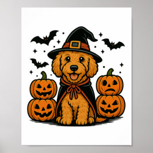 Golden Doodle Halloween Witch Pumpkins Vleermuizen Poster