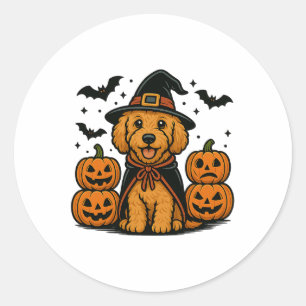 Golden Doodle Halloween Witch Pumpkins Vleermuizen Ronde Sticker