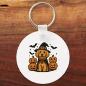 Golden Doodle Halloween Witch Pumpkins Vleermuizen Sleutelhanger (Voorkant)