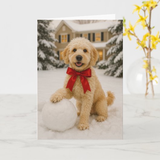 Golden Doodle Holiday Kaart (Gele Bloem)