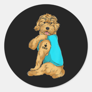 Golden Doodle I Love Dad Tattoo Apparel, Dog Dad G Ronde Sticker