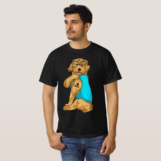 Golden Doodle I Love Dad Tattoo Apparel, Dog Dad G T-shirt (Voorkant volledig)