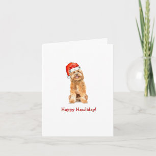 Golden doodle in Santa hat Folded Holiday Kaart