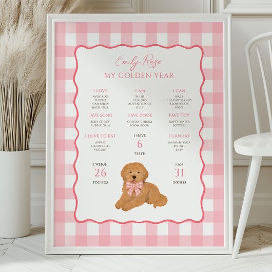 Golden Doodle Puppy Dog 1st Birthday Milestone  Poster