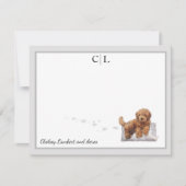Golden Doodle Puppy Dog Gray Border Monogram Naam  Notitiekaartje (Voorkant)