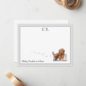 Golden Doodle Puppy Dog Gray Border Monogram Naam  Notitiekaartje (Voorkant / Achterkant in situ)