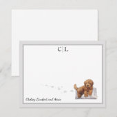 Golden Doodle Puppy Dog Gray Border Monogram Naam  Notitiekaartje (Voorkant / Achterkant)