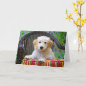 Golden Doodle Puppy Kaart (Gele Bloem)