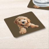 Golden Doodle Puppy Kartonnen Onderzetters (Schuin)