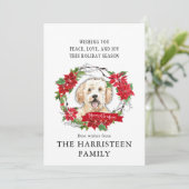 Golden Doodle Waterverf Poinsettia Kerst Feestdagenkaart (Staand voorkant)