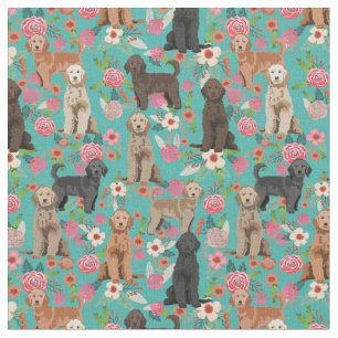 Golden Doodles  florale turquoise Stof