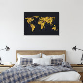 Golden Dot Wereldkaart Canvas Afdruk (Insitu (Slaapkamer))