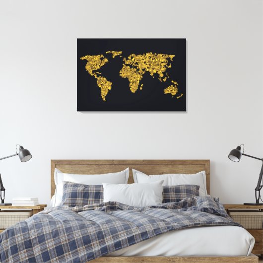 Golden Dot Wereldkaart Canvas Afdruk (Insitu (Slaapkamer))
