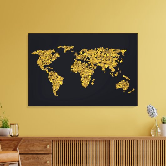 Golden Dot Wereldkaart Canvas Afdruk (Insitu (Woonkamer))