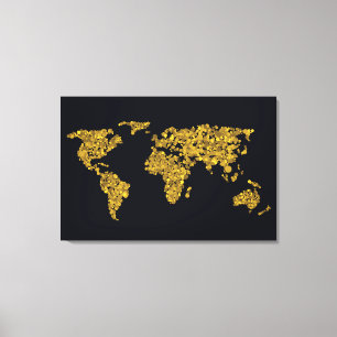 Golden Dot Wereldkaart Canvas Afdruk