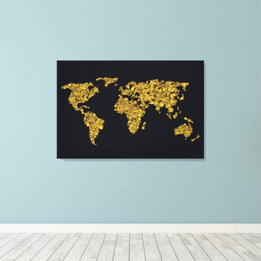 Golden Dot Wereldkaart Canvas Afdruk (Insitu (Houten vloer))