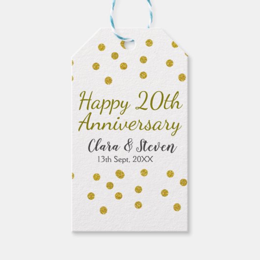 Golden dots glitter happy 20th anniversary wedding cadeaulabel (Voorkant)
