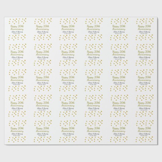 Golden dots glitter happy 20th anniversary wedding cadeaupapier (Vlak)
