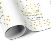 Golden dots glitter happy 20th anniversary wedding cadeaupapier (Rol Hoek)