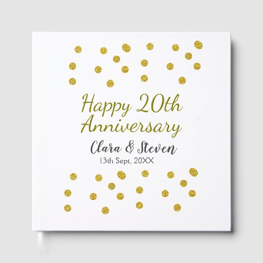 Golden dots glitter happy 20th anniversary wedding gastenboek (Voorkant)