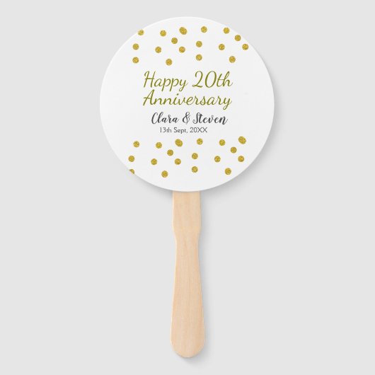 Golden dots glitter happy 20th anniversary wedding handwaaier (Voorkant)
