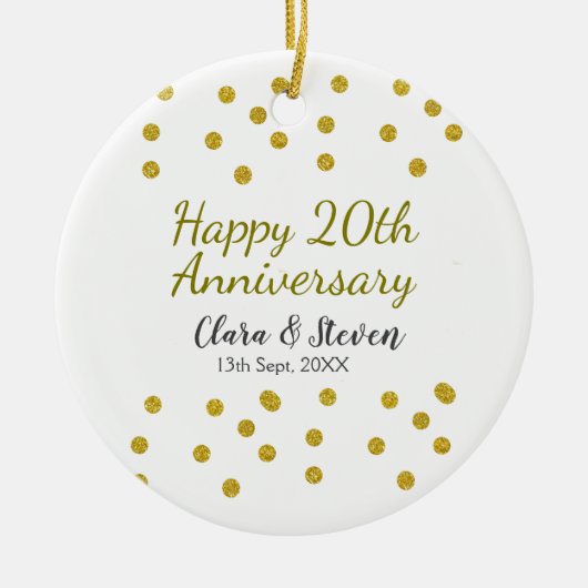 Golden dots glitter happy 20th anniversary wedding keramisch ornament (Voorkant)