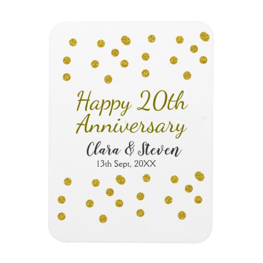 Golden dots glitter happy 20th anniversary wedding magneet (Verticaal)