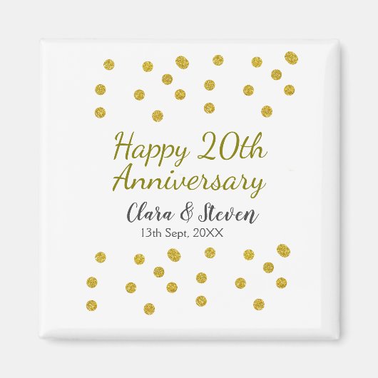 Golden dots glitter happy 20th anniversary wedding magneet (Voorkant)