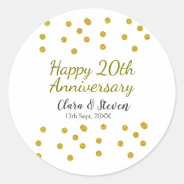 Golden dots glitter happy 20th anniversary wedding ronde sticker
