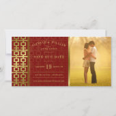 Golden Double Happiness Chinese Weddenfoto Save The Date (Voorkant)