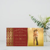 Golden Double Happiness Chinese Weddenfoto Save The Date (Staand voorkant)