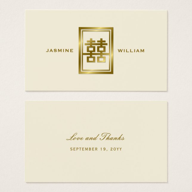 Golden Double Happiness Wedding Weddenschap Bedank Visitekaartje (Voorkant /achterkant)