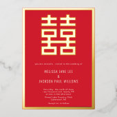 Golden Double Luck Chinese bruiloft Folie Uitnodig Folie Uitnodiging (Voorkant)