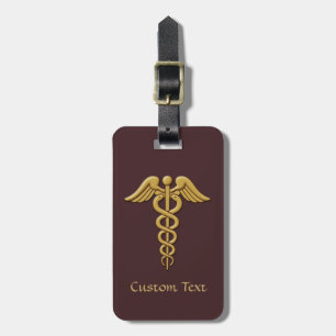 Golden Double Snake Caduceus Bagagelabel