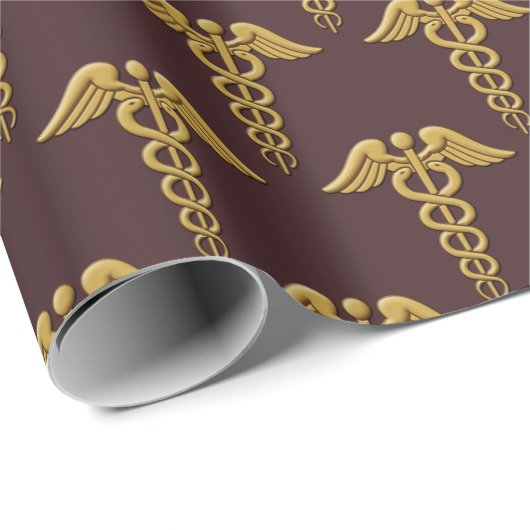 Golden Double Snake Caduceus Cadeaupapier (Rol Hoek)