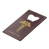 Golden Double Snake Caduceus Creditkaart Flessenopener (Voorkant Gekanteld)
